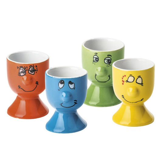 KI 4er Set Eierbecher funny face Porzellan