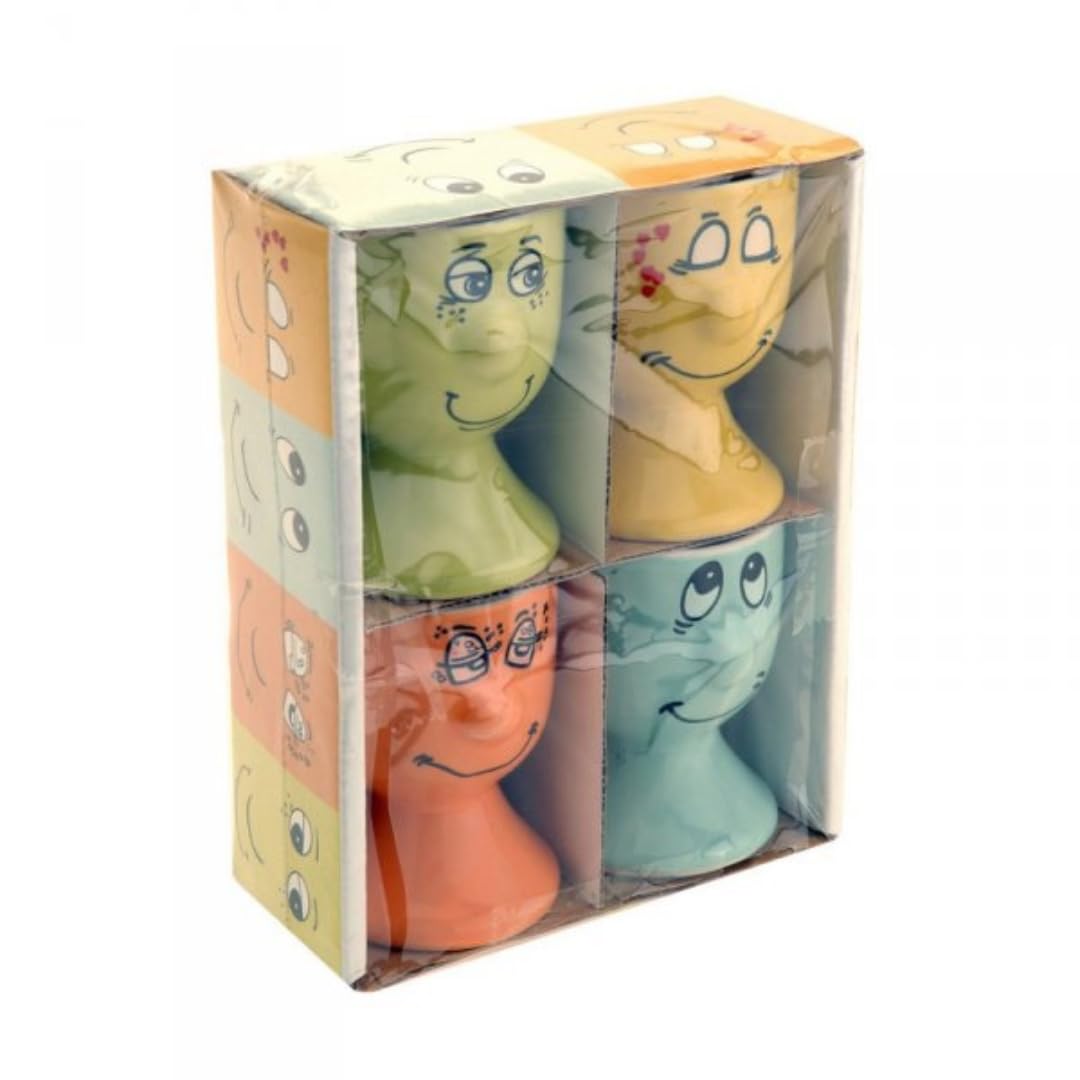 KI 4er Set Eierbecher funny face Porzellan