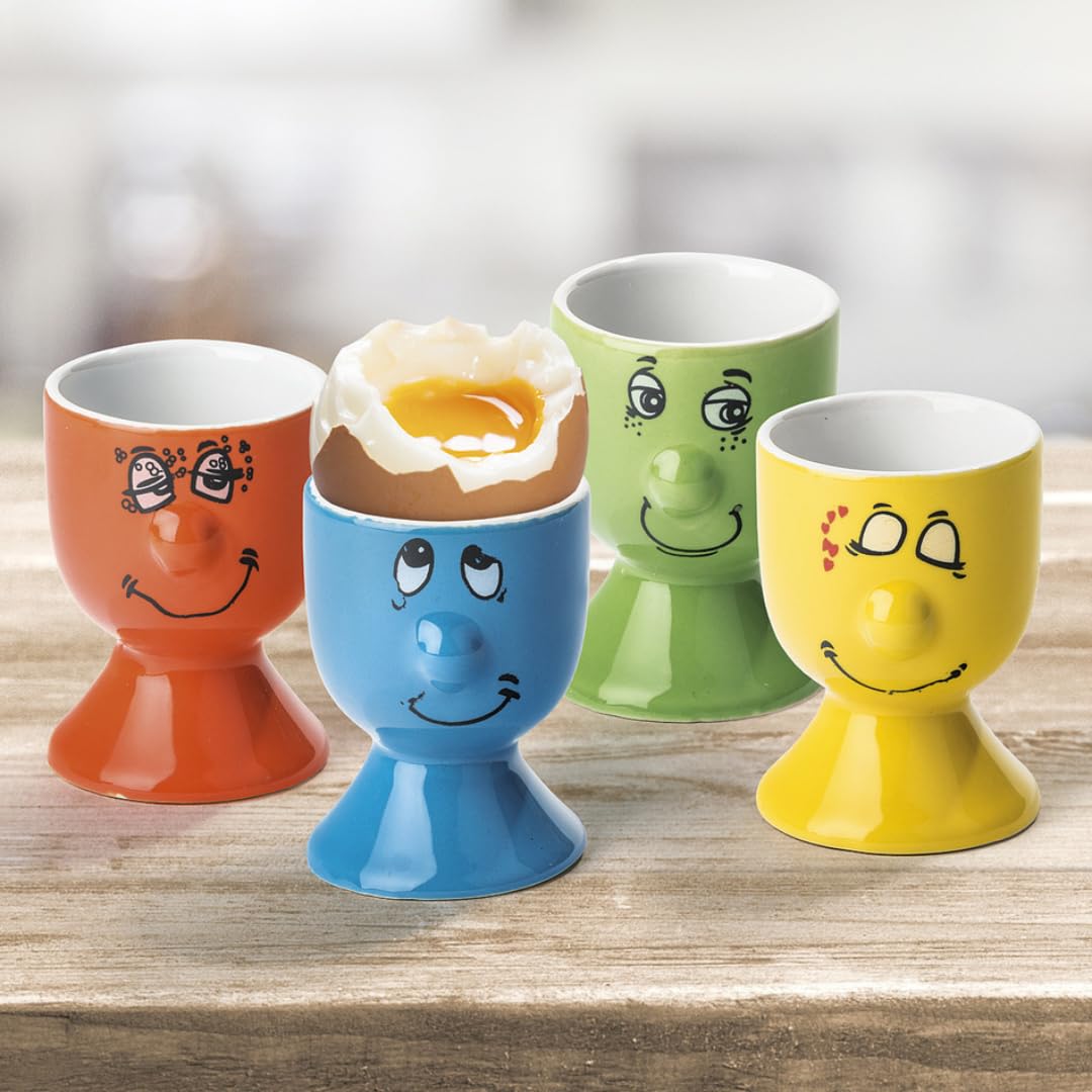 KI 4er Set Eierbecher funny face Porzellan